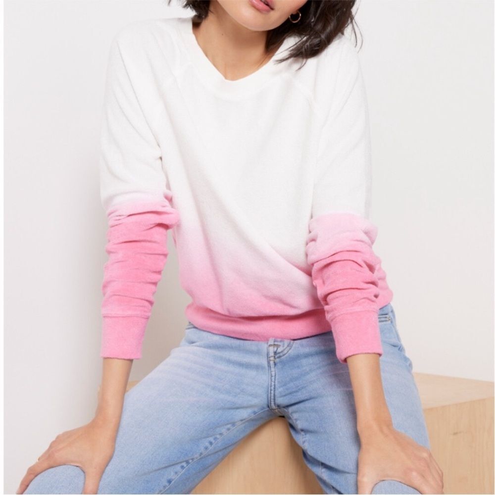 Evereve Shawna Dip Dye Terrycloth Pink & White Long Sleeve Pullover Top